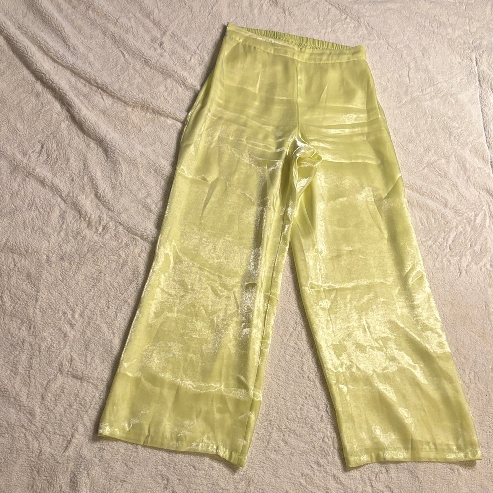 EUC Sheer Yellow Wide-Leg Pants shimmer shiny XS